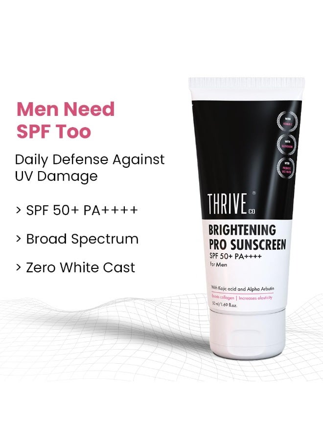 ThriveCo Brightening Pro Sunscreen for Men | SPF 50+ Pa++++ | Zero White Cast | Kojic acid, Vitamin C & Diacnemide™ | Non-sticky & Anti-Ageing | Boosts Collagen, Fades Dark Spots & Wrinkles | 50ml - Image 3